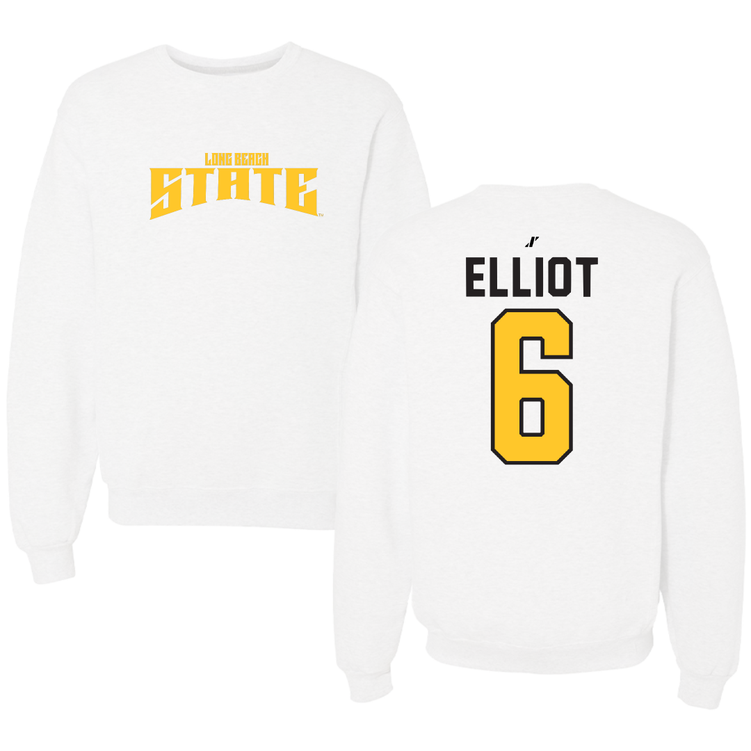 Long Beach State University Baseball White Classic Crewneck - #6 Easton Elliot