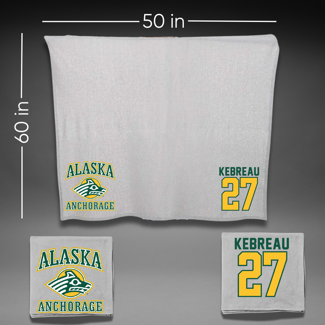 University of Alaska Anchorage Ice Hockey Gray Blanket - #27 Dimitry Kebreau