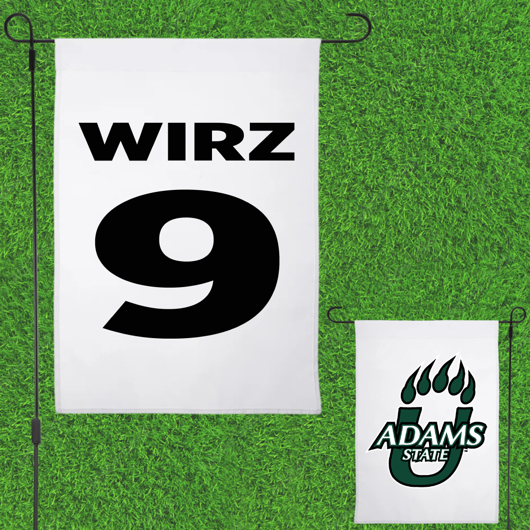 Adams State University Soccer White Garden Flag - #9 Marius Wirz