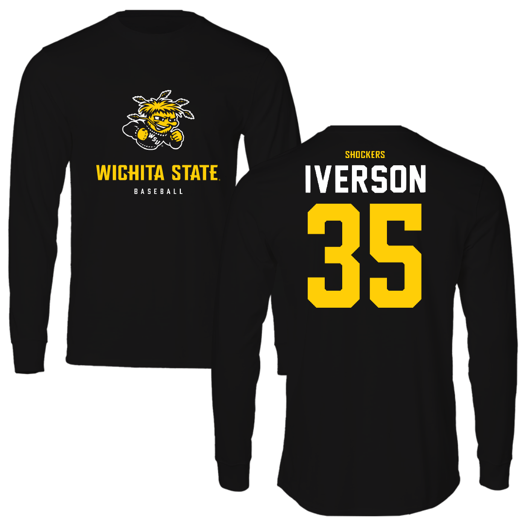 Wichita State University Baseball Black Block Long Sleeve - #35 Drew Iverson