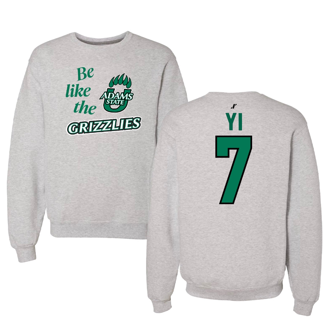 Adams State University Baseball Light Gray Be Like Us Crewneck - #7 Austin Yi