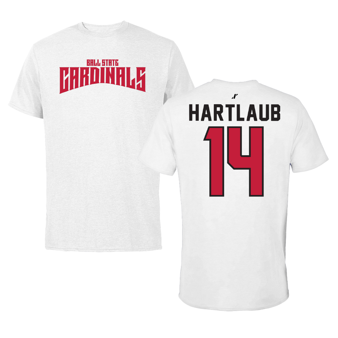 Ball State University Baseball White Classic Tee - #14 Jacob Hartlaub