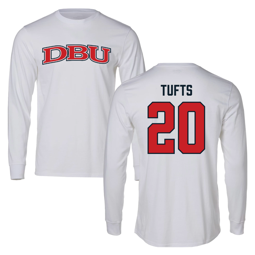 Dallas Baptist University Soccer White Performance Long Sleeve - #20 Taylor Tufts