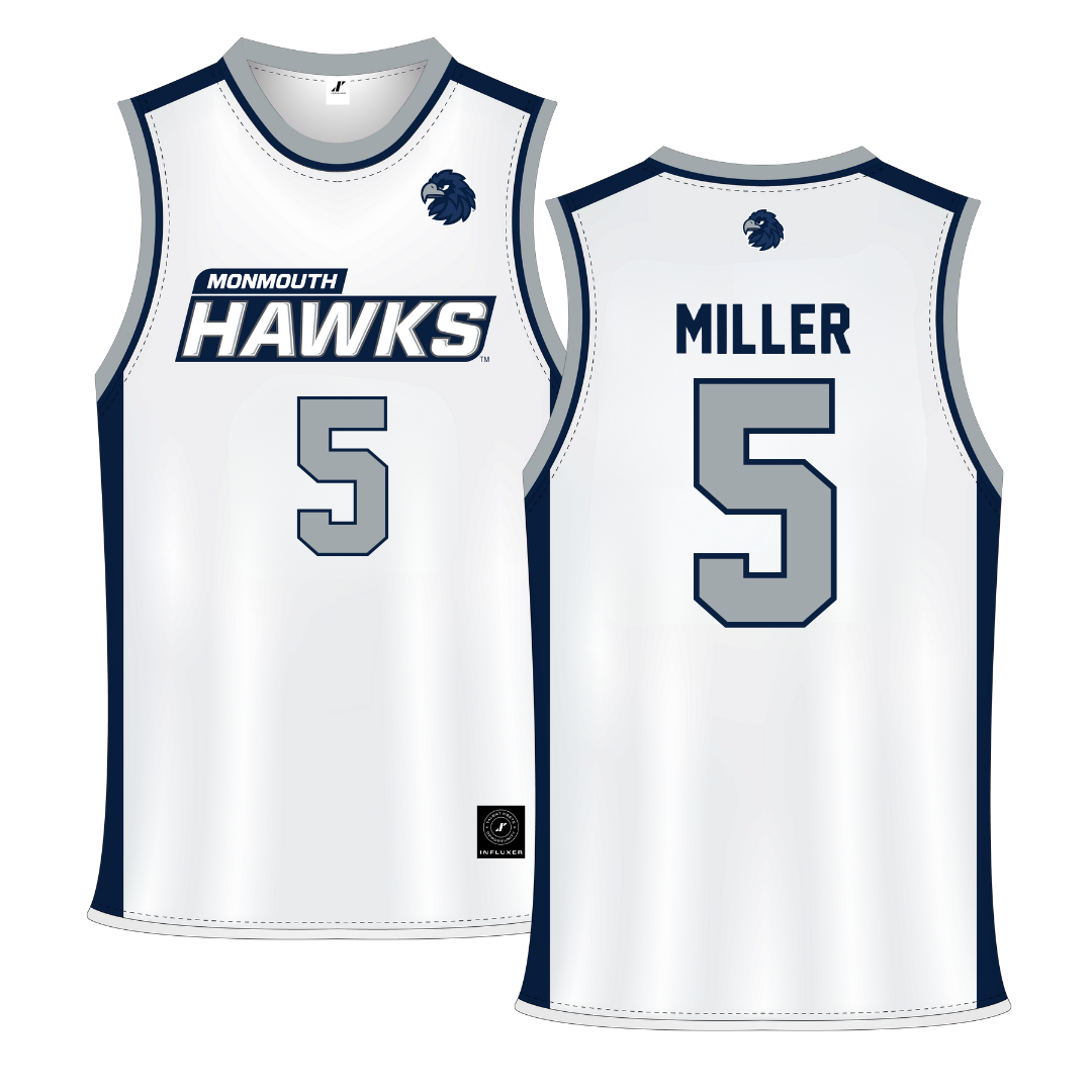 Monmouth University White Basketball Jersey - #5 Corey Miller