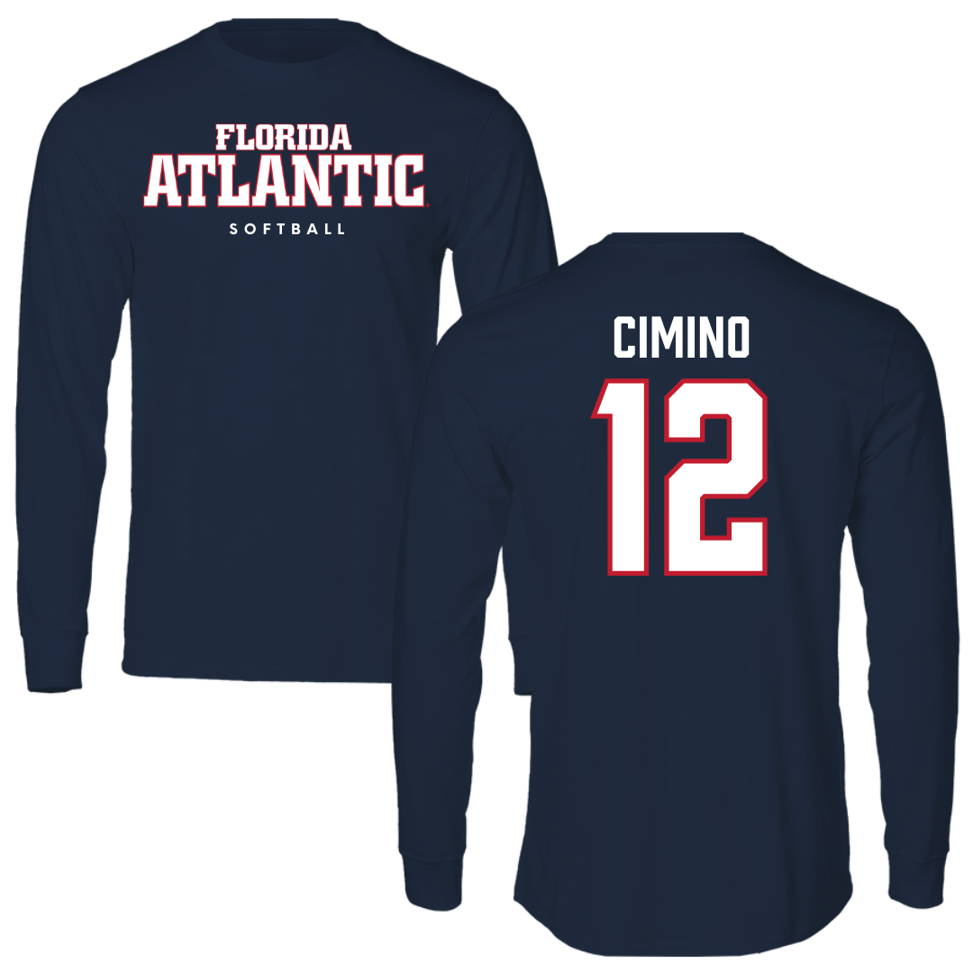 Florida Atlantic University Softball Navy Block Performance Long Sleeve - #12 Izabella Cimino