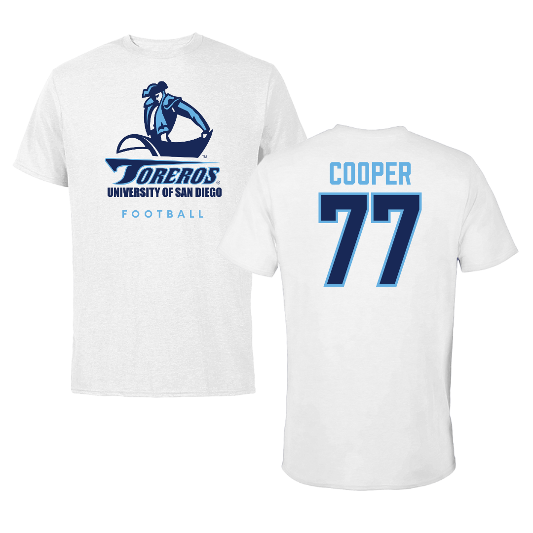 University of San Diego Football White Performance Tee - #77 Malachi Cooper