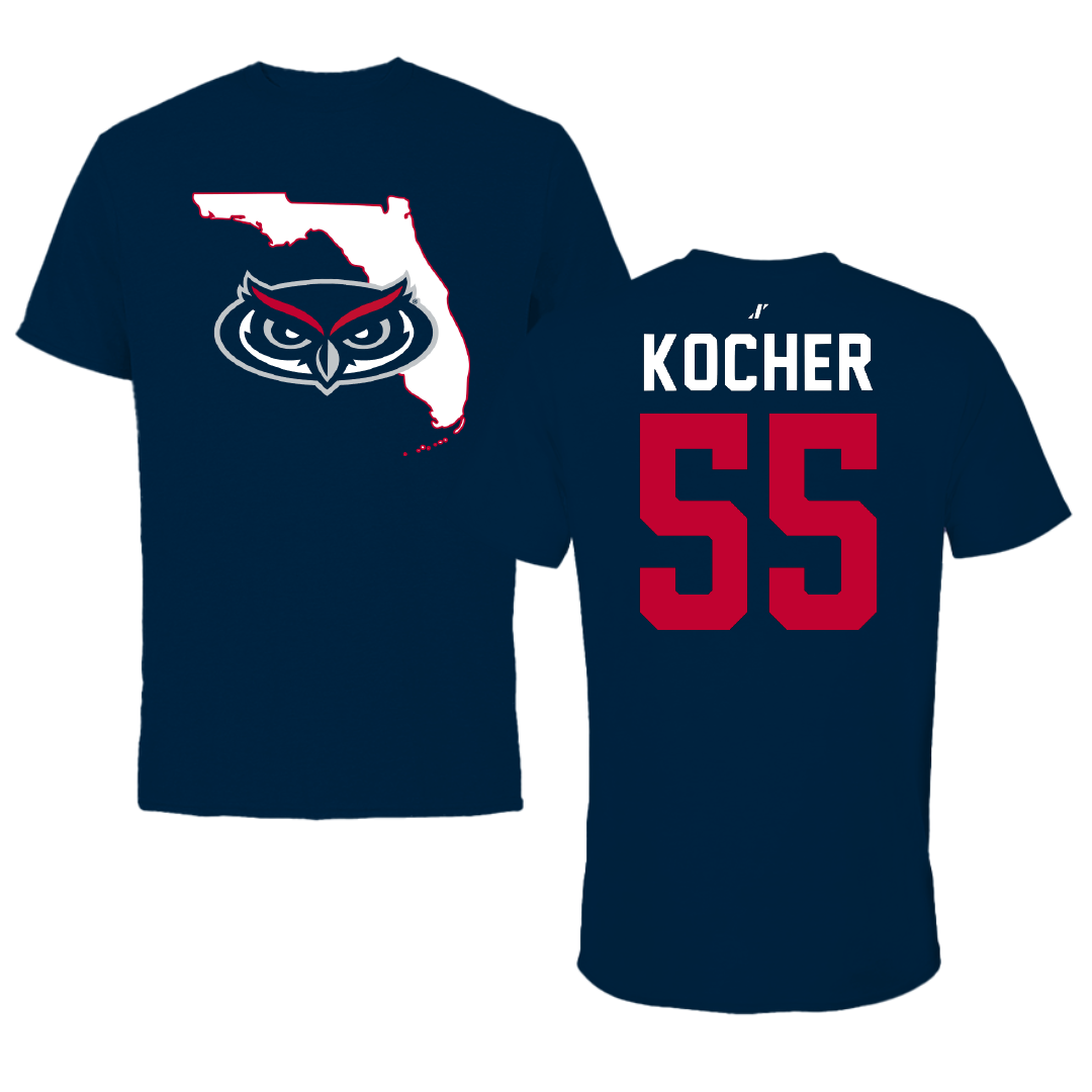 Florida Atlantic University Football Navy State Performance Tee - #55 Alexander Kocher