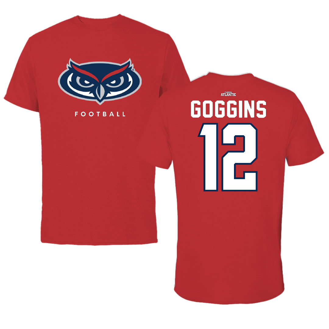Florida Atlantic University Football Red Jersey Performance Tee - #12 Cameron Goggins