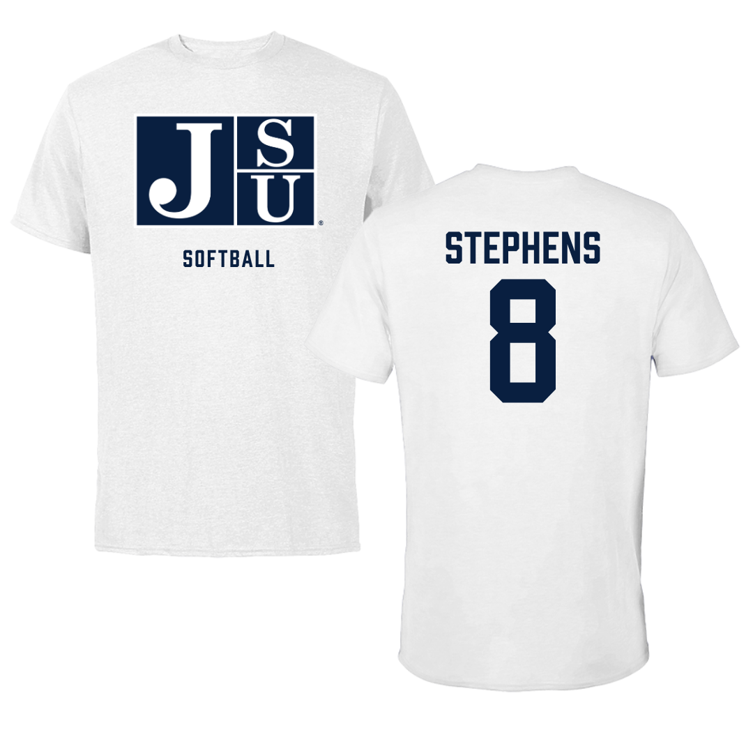 Jackson State University Softball White Tee - #8 Mari Stephens