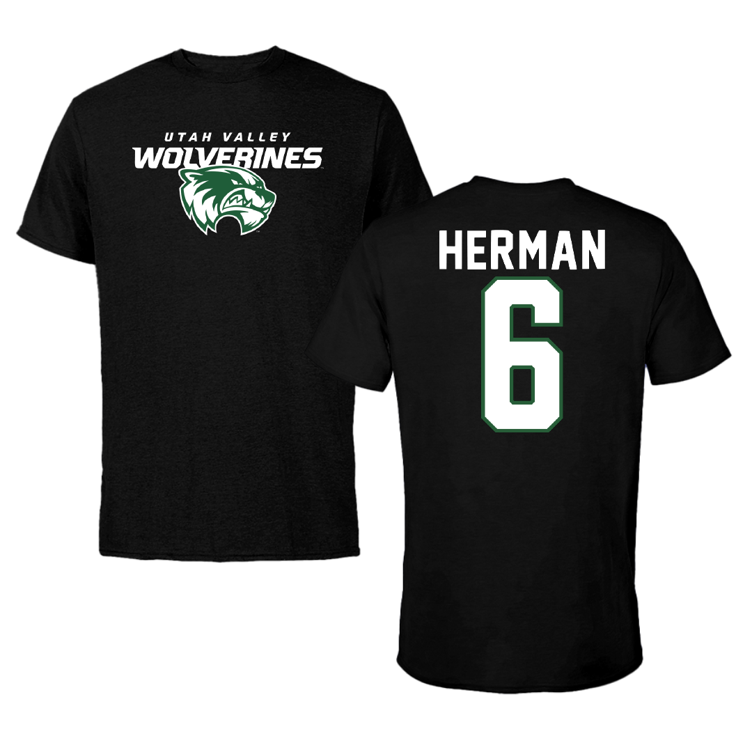 Utah Valley University Baseball Black Wolverines Performance Tee - #6 Carston Herman