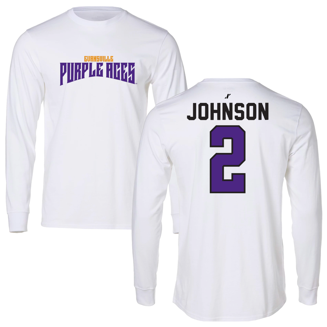 University of Evansville Soccer White Classic Performance Long Sleeve - #2 Taylor Johnson