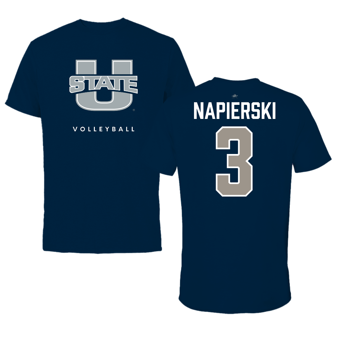 Utah State University Volleyball Navy Performance Tee - #3 Ava Napierski