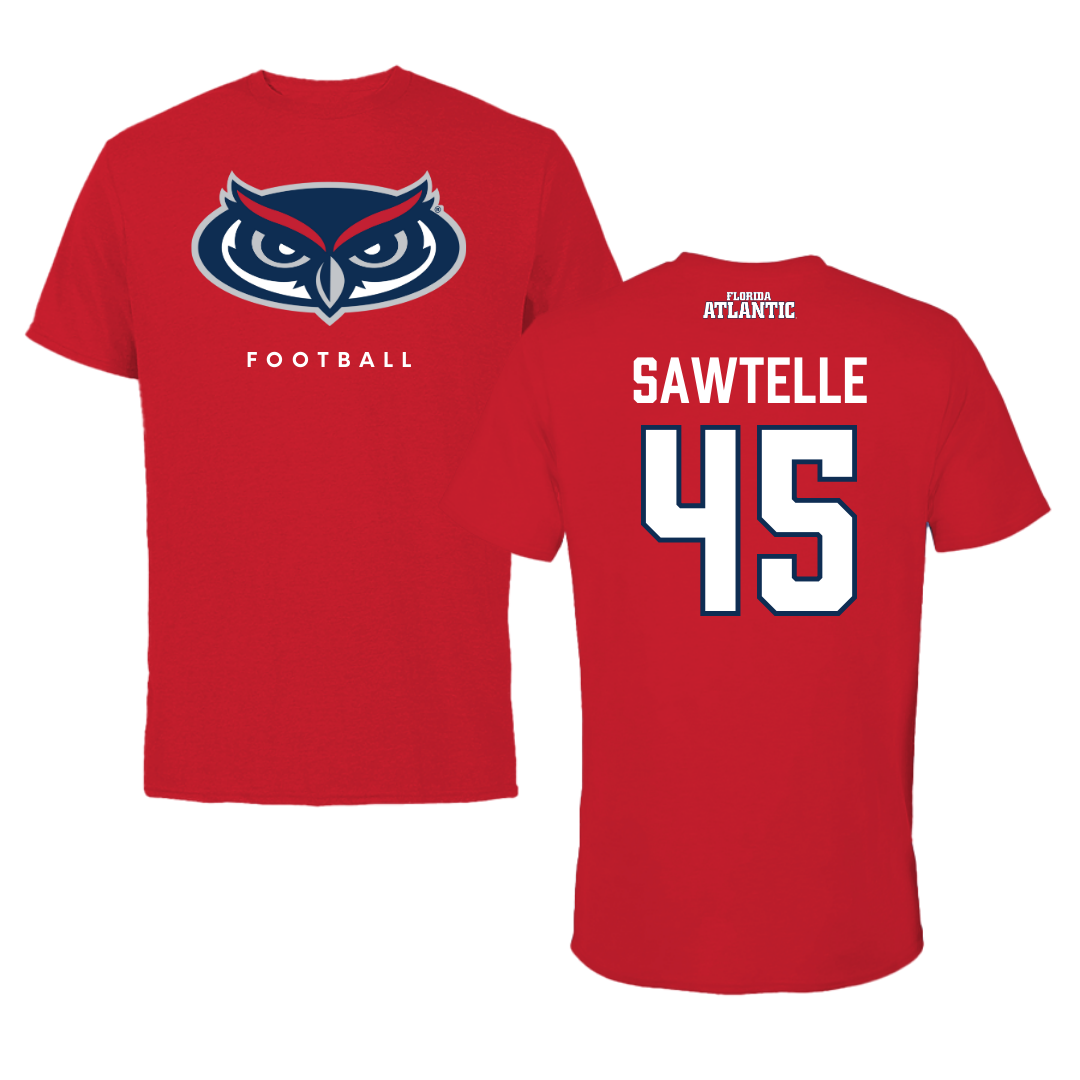 Florida Atlantic University Football Red Jersey Tee - #45 Makai Sawtelle