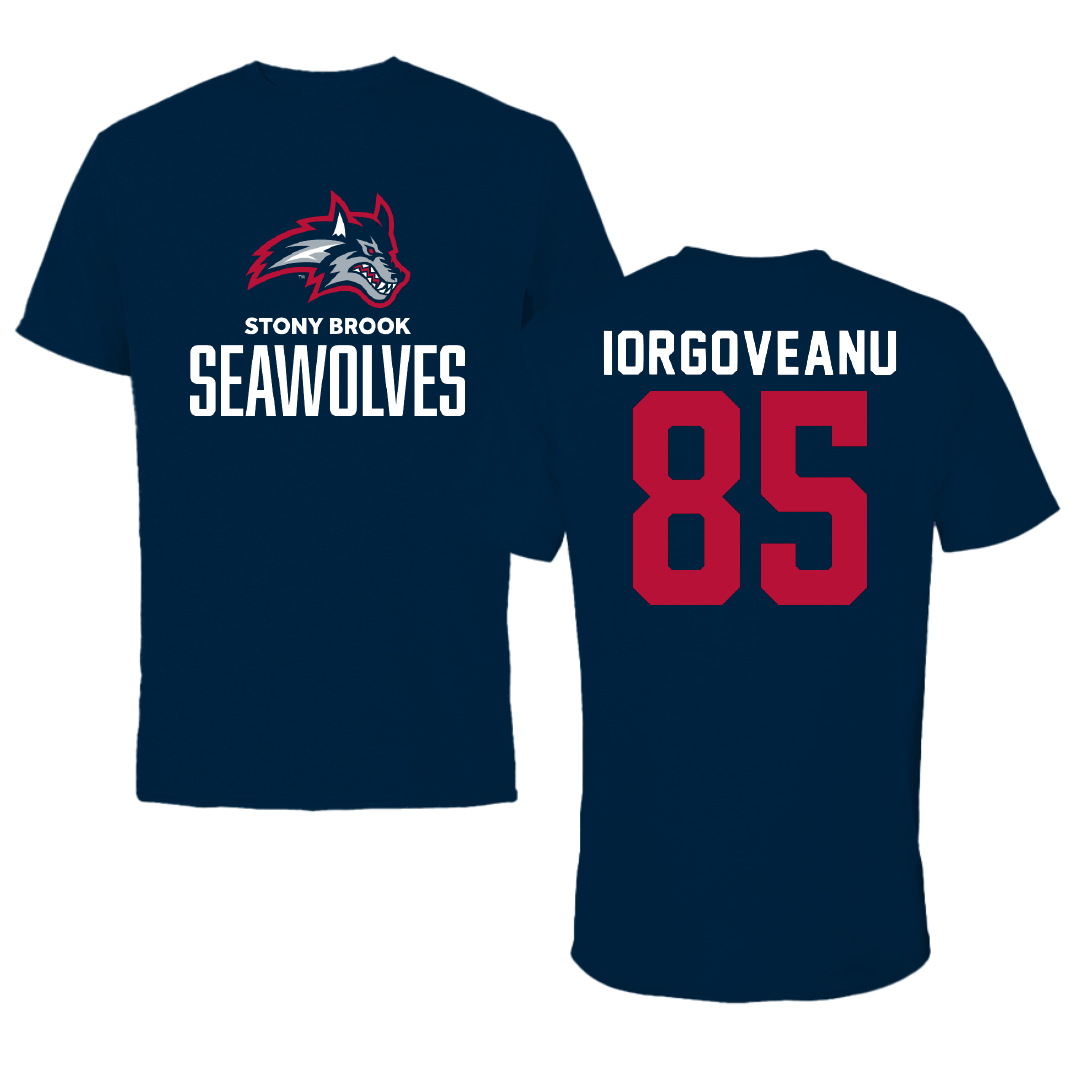 Stony Brook University Football Navy Performance Tee - #85 Dylan Iorgoveanu