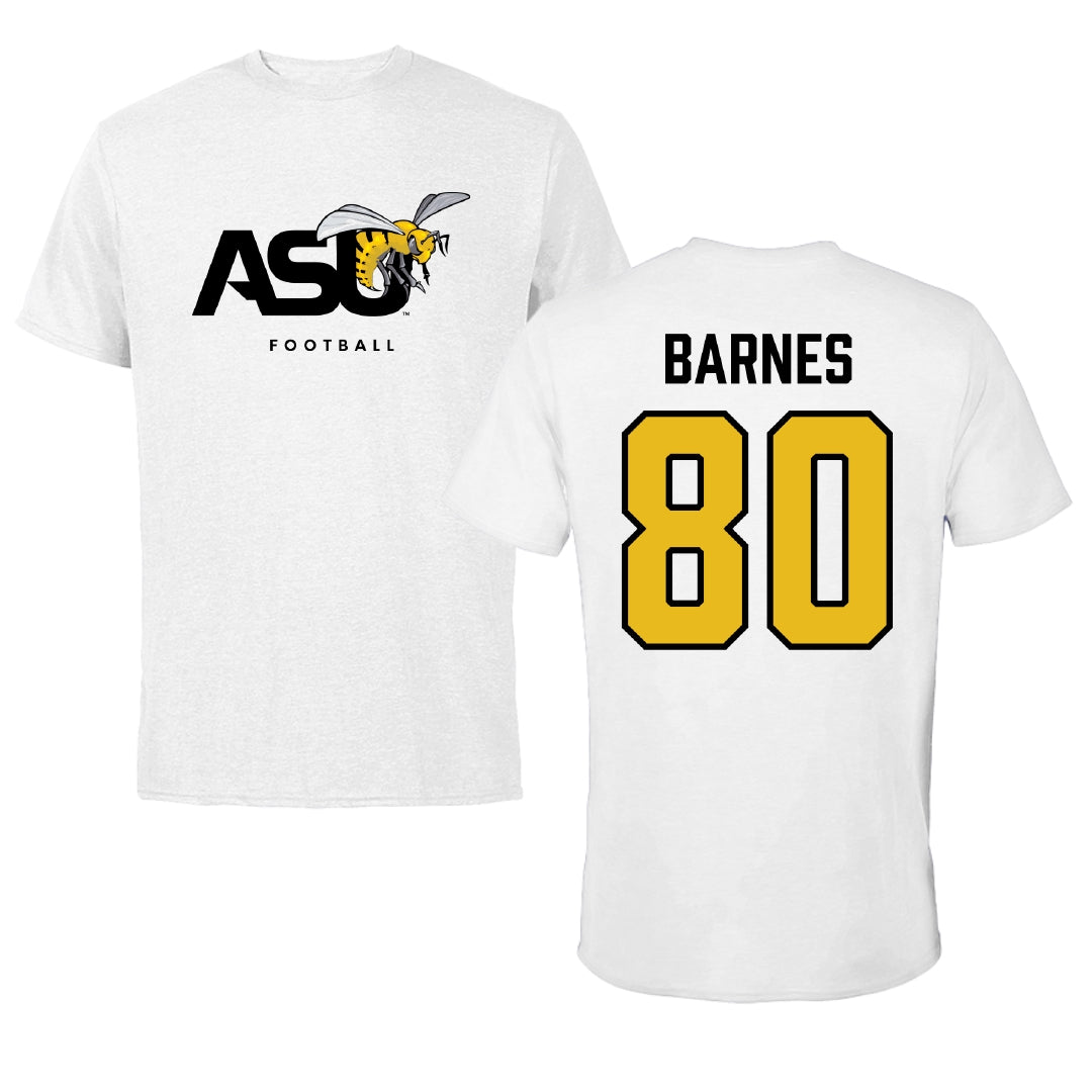 Alabama State University Football White ASU Tee - #80 Khayman Barnes