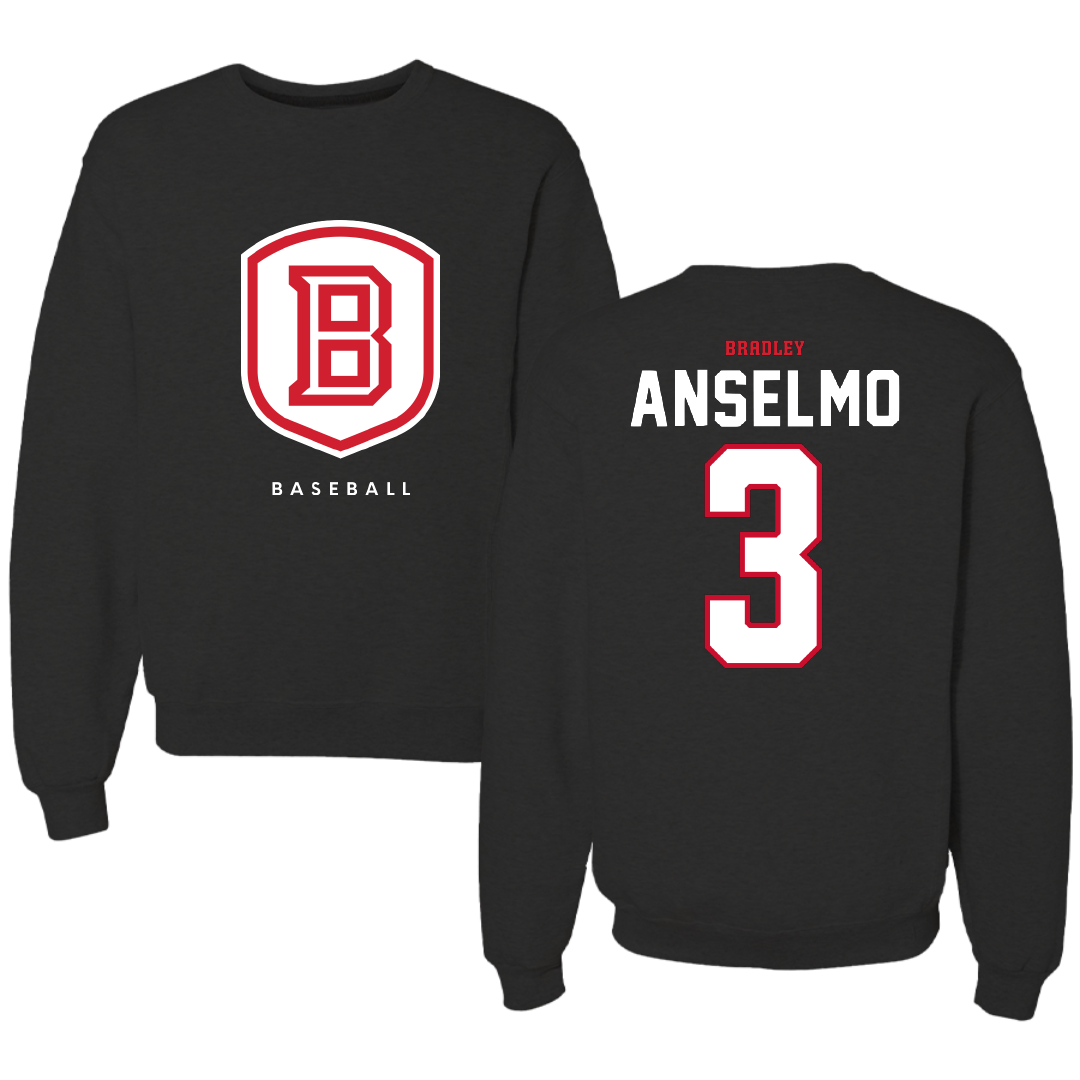 Bradley University Baseball Black Crewneck - #3 Dominic Anselmo