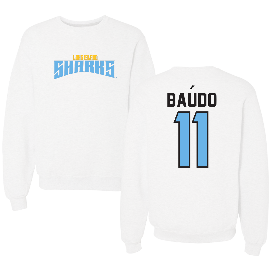 Long Island University Lacrosse White Classic Crewneck - #11 Ryan Baudo