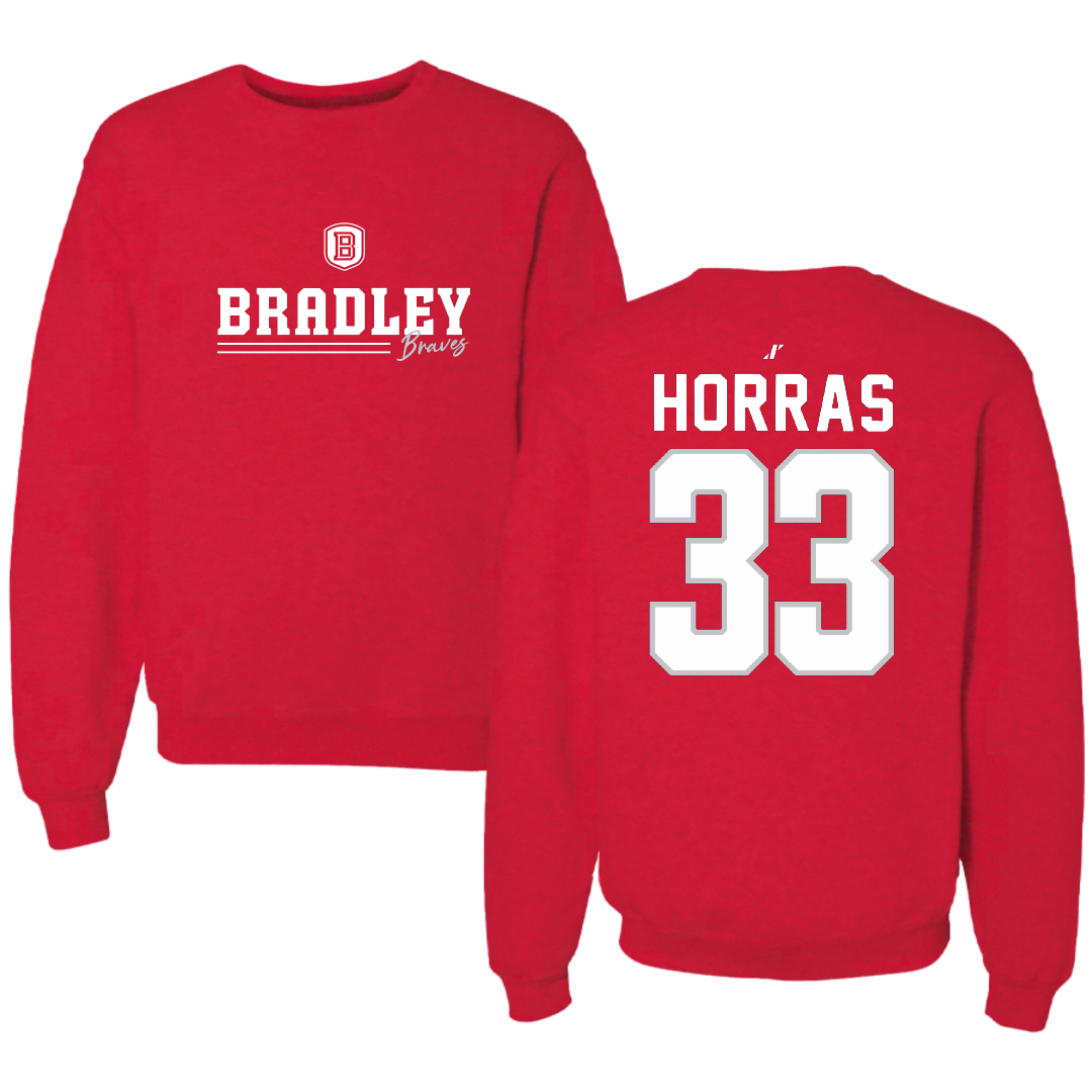 Bradley University Baseball Red General Crewneck - #33 Jackson Horras