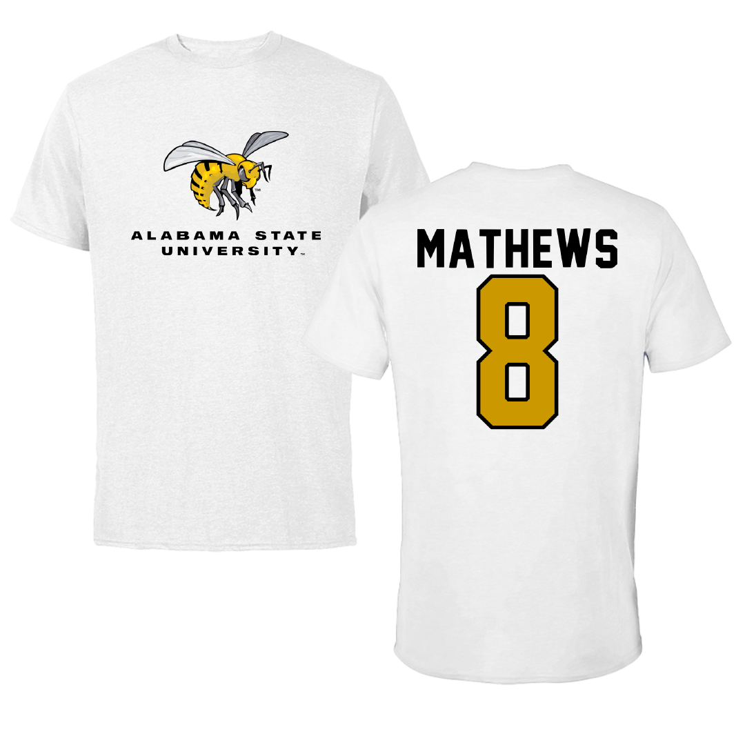 Alabama State University Soccer White Performance Tee - #8 Erica Mathews