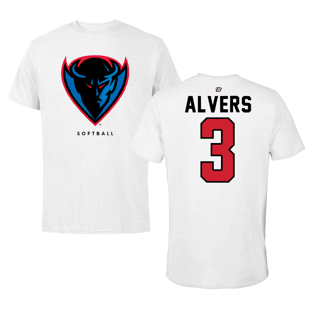 DePaul University Softball White Tee - #3 Carly Alvers
