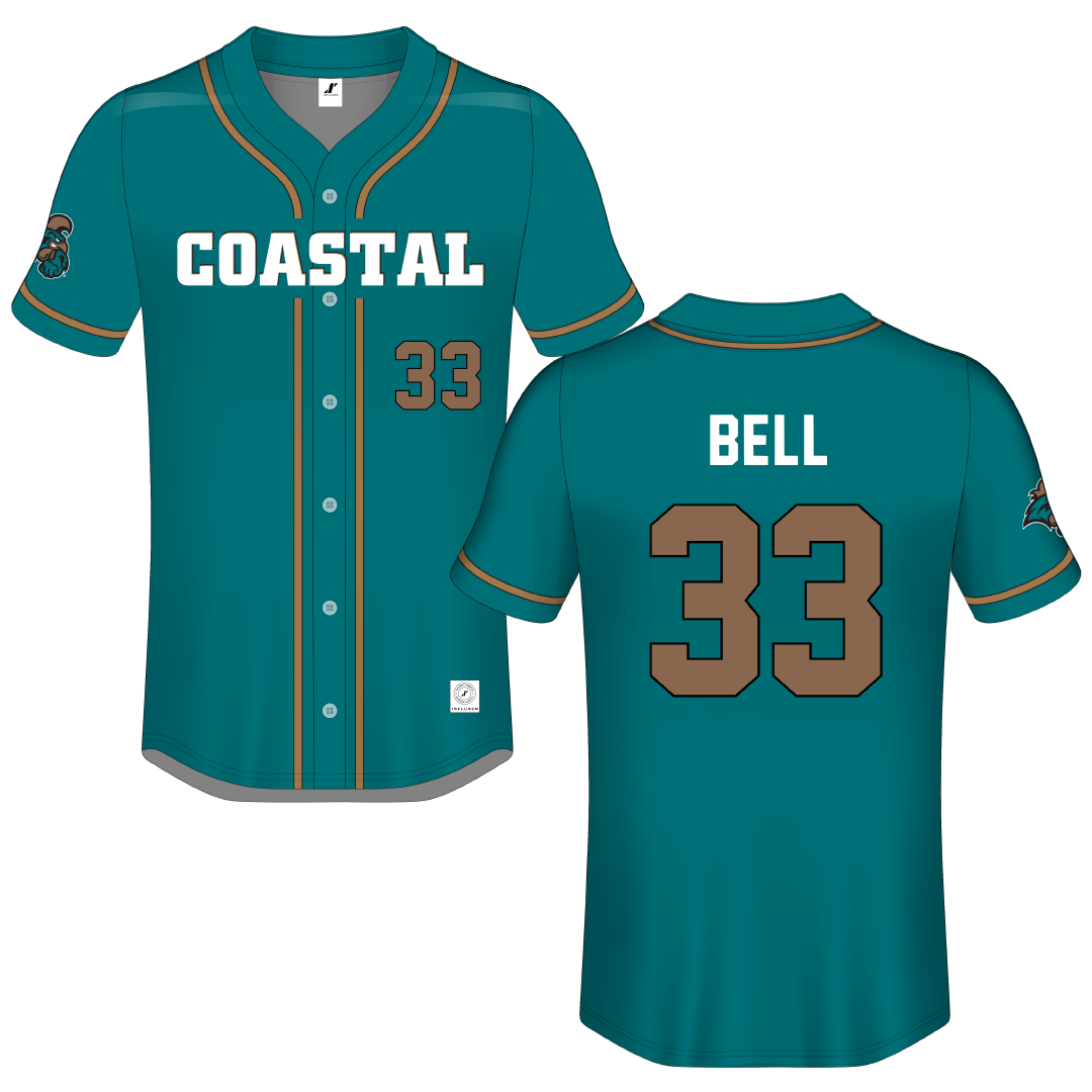 Coastal Carolina University Teal Button-Down Jersey - #33 Tadan Bell