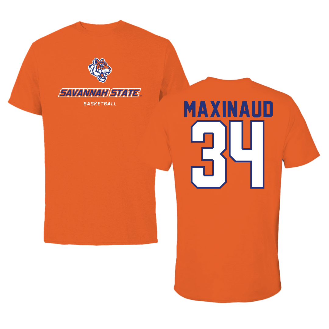 Savannah State University Basketball Orange Performance Tee - #34 Jerry Maxinaud