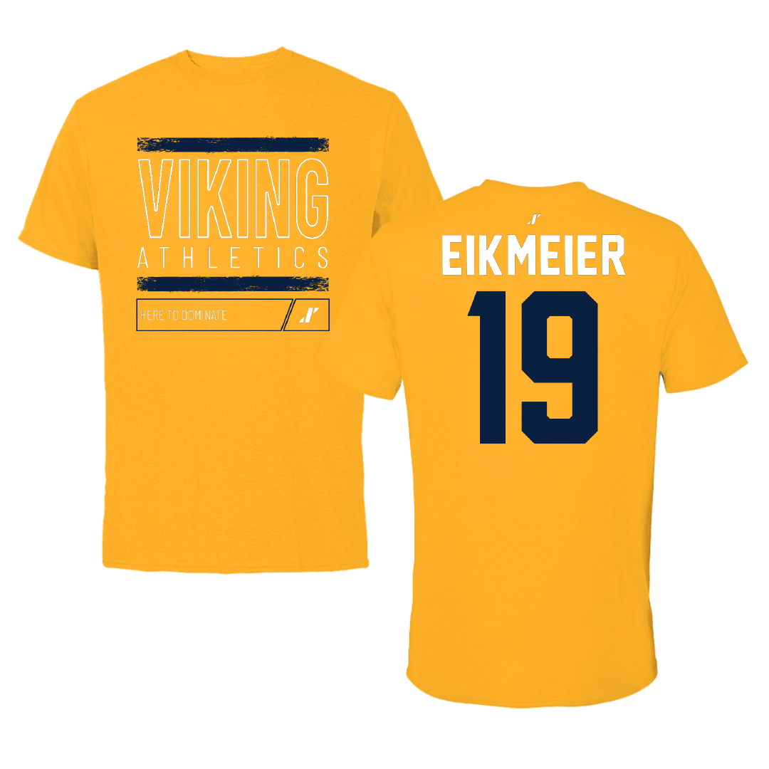 Augustana University (South Dakota) Baseball Gold Dominate Performance Tee - #19 Kobe Eikmeier