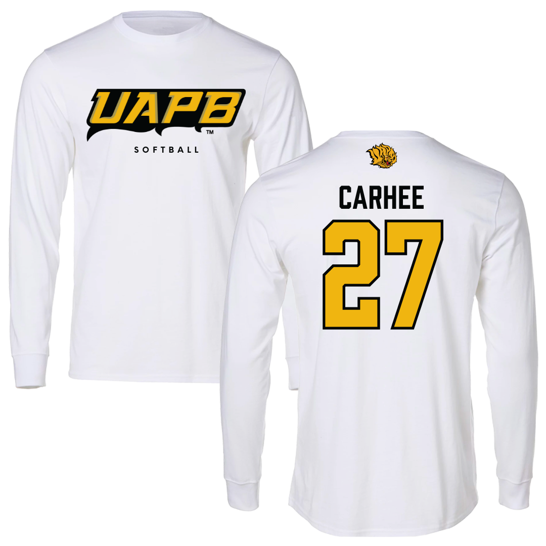 University of Arkansas-Pine Bluff Softball White Performance Long Sleeve - #27 Jada Carhee