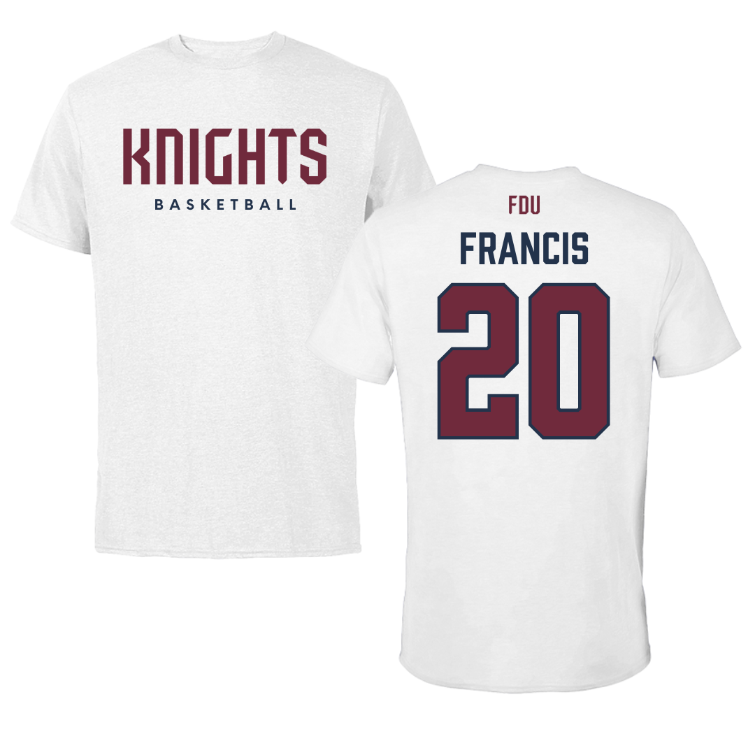 Fairleigh Dickinson University-Metropolitan Campus Basketball White Tee - #20 Davin Francis