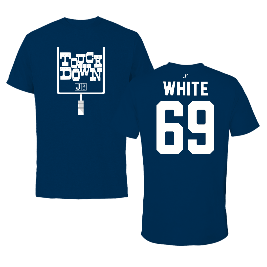 Jackson State University Football Navy Touchdown Performance Tee - #69 Dequarious White