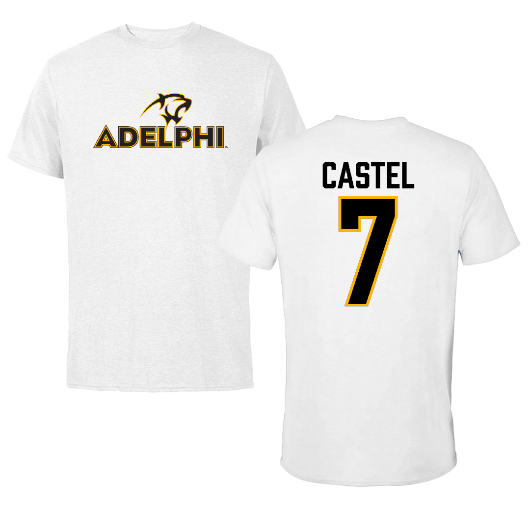 Adelphi University Soccer White Performance Tee - #7 Victor Castel