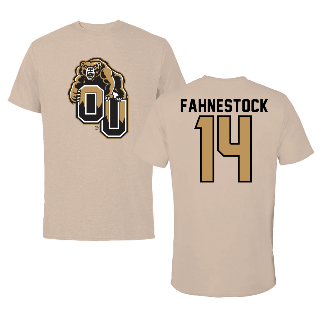 Oakland University Baseball Tan Tee - #14 Brody Fahnestock