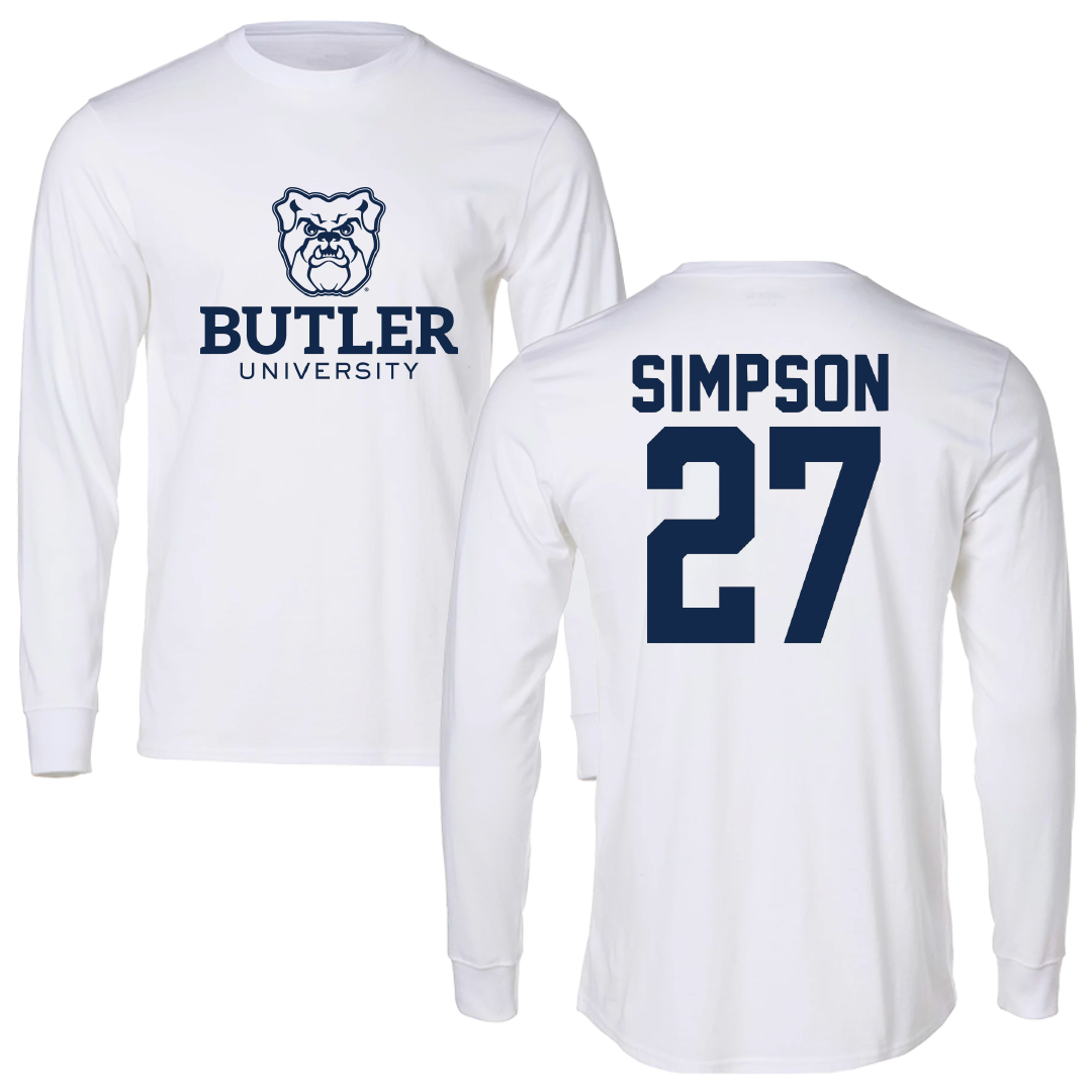 Butler University Baseball White Performance Long Sleeve - #27 Espn Simpson