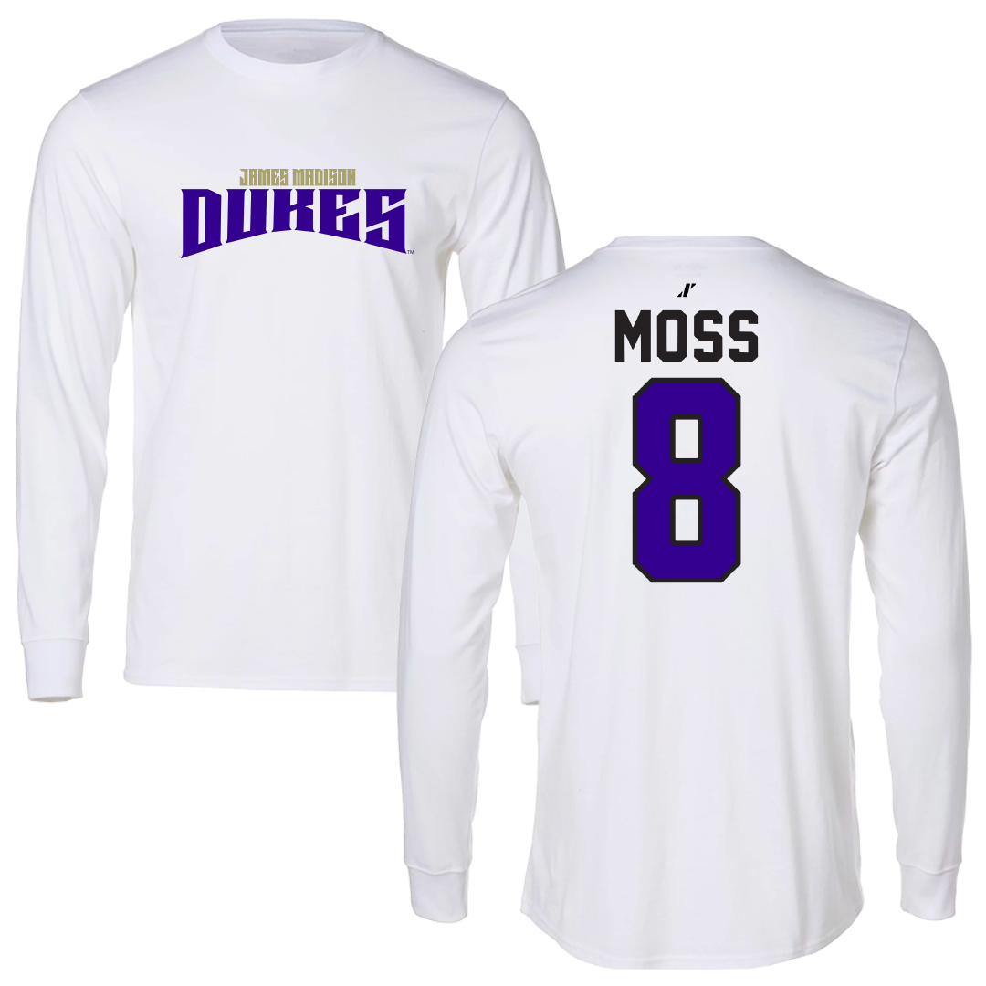 James Madison University Football White Classic Performance Long Sleeve - #8 Max Moss