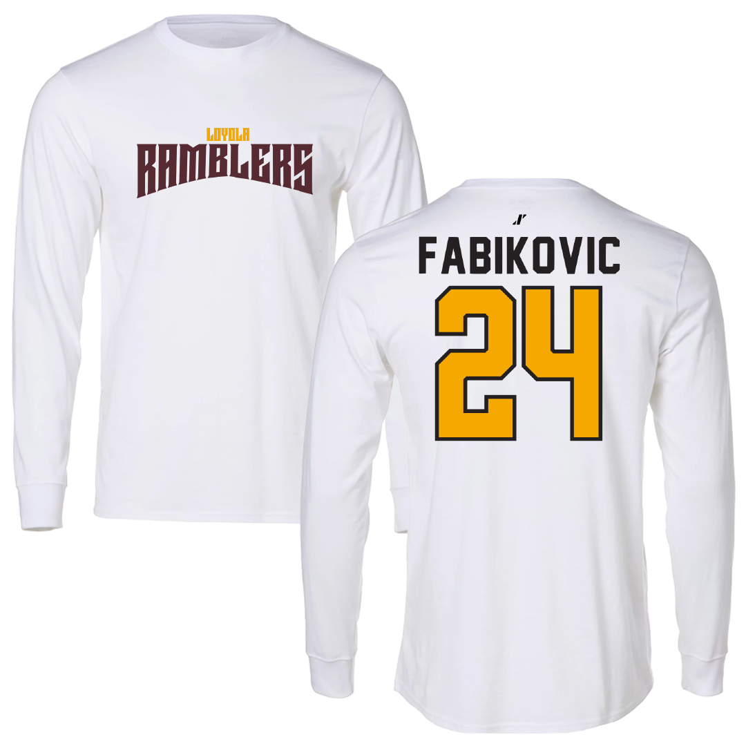 Loyola University-Chicago Volleyball White Classic Performance Long Sleeve - #24 Daniel Fabikovic