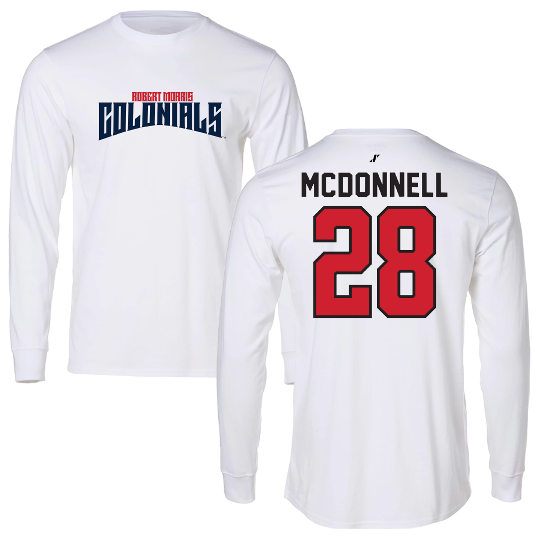 Robert Morris University Football White Classic Performance Long Sleeve - #28 Patrick McDonnell