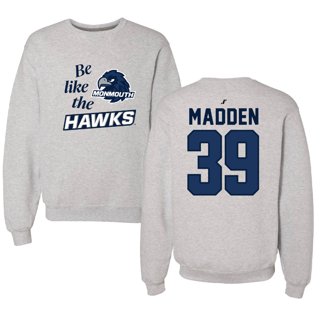 Monmouth University Lacrosse Light Gray Be Like Us Crewneck - #39 William Madden