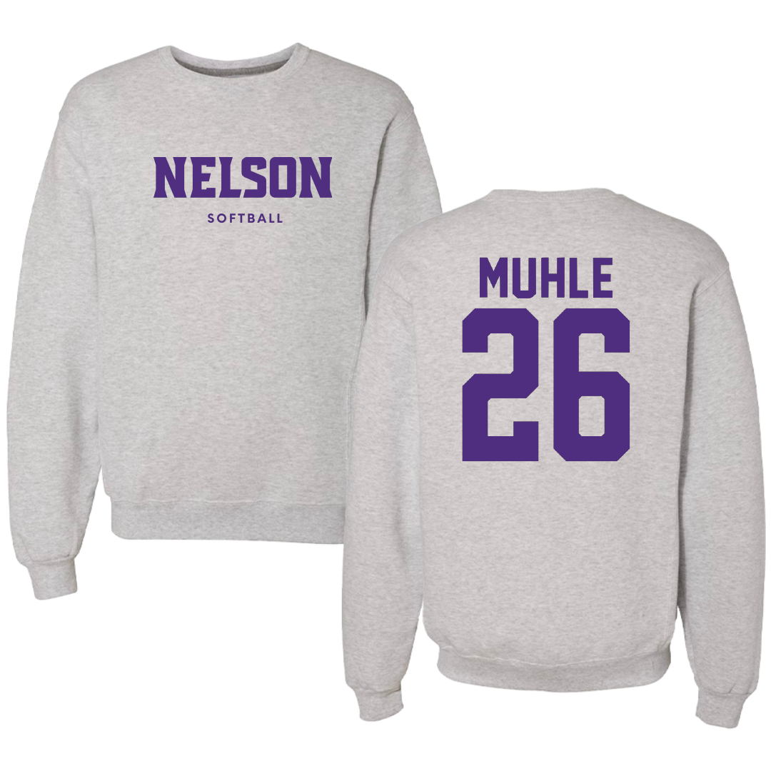 Nelson University Softball Gray Crewneck - #26 Trinity Muhle