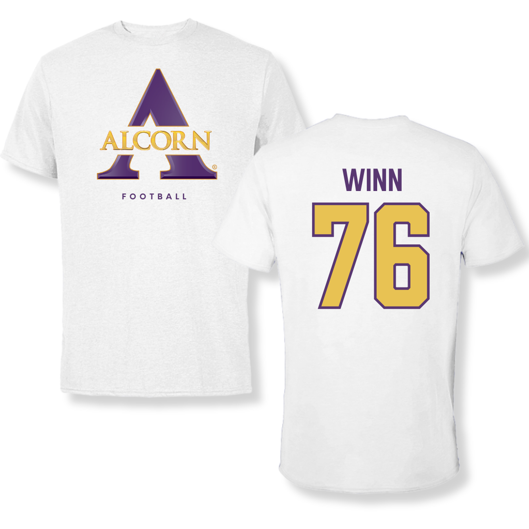 Alcorn State University Football White Tee - #76 Jamar Winn