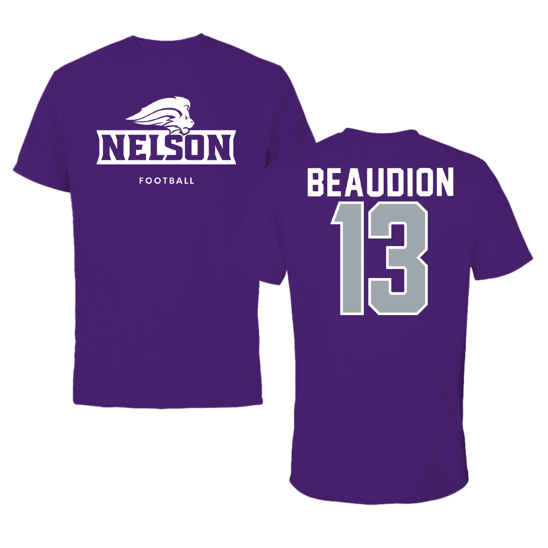 Nelson University Football Purple Tee - #13 Justin Beaudion