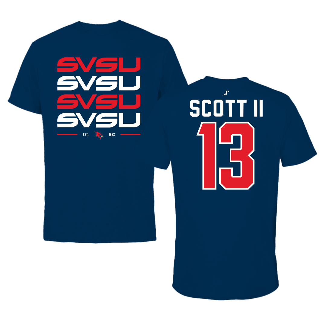 Saginaw Valley State University Basketball Navy General Tee - #13 Dontez Scott II