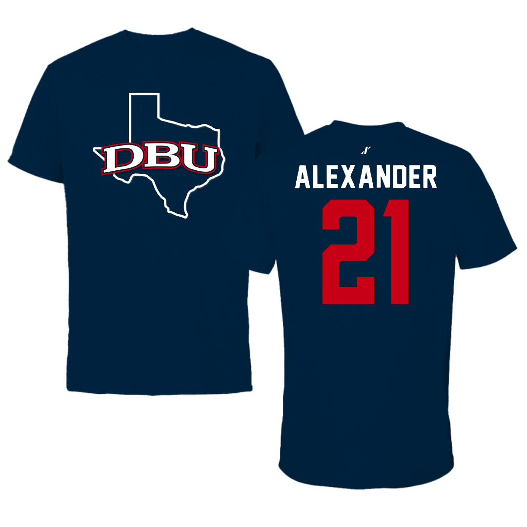 Dallas Baptist University STUNT Navy State Performance Tee - #21 Avery Alexander