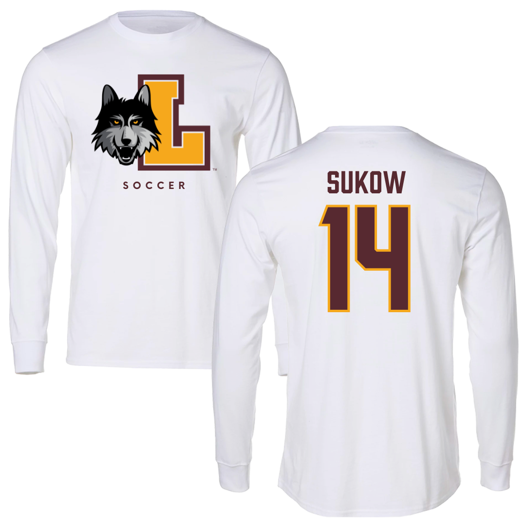 Loyola University-Chicago Soccer White Mascot Long Sleeve - #14 Jason Sukow