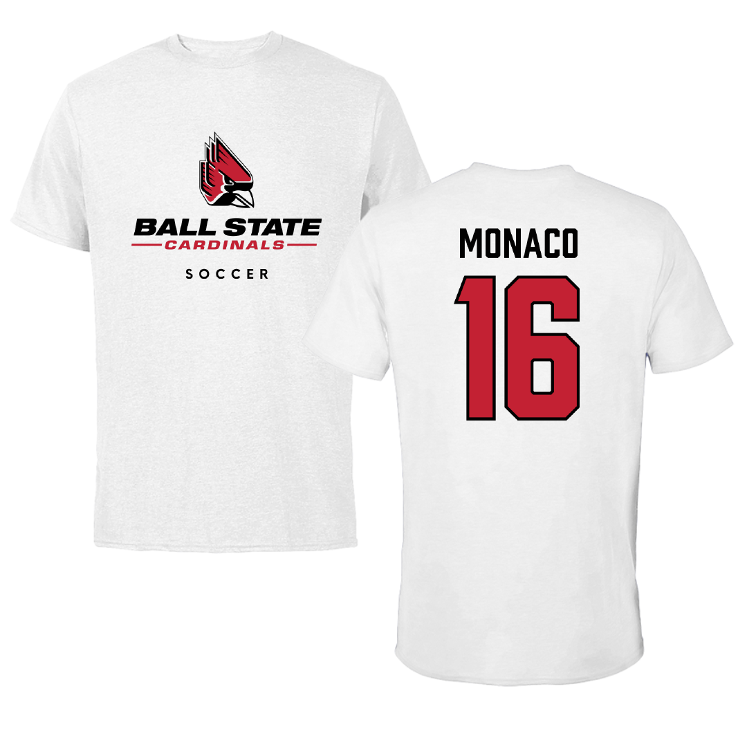 Ball State University Soccer White Performance Tee - #16 Tori Monaco