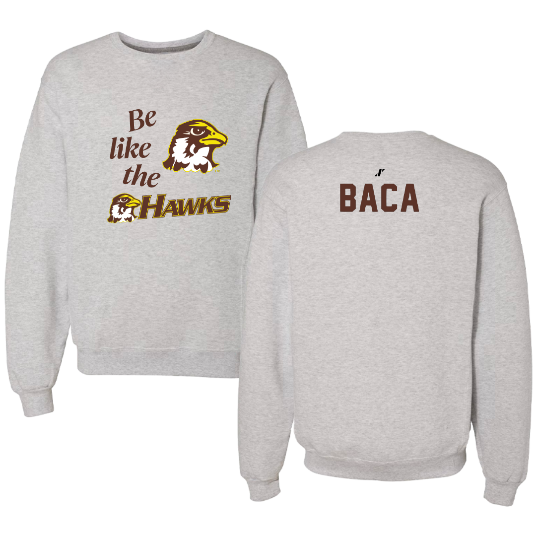 Quincy University Wrestling Light Gray Be Like Us Crewneck - Sereena Baca