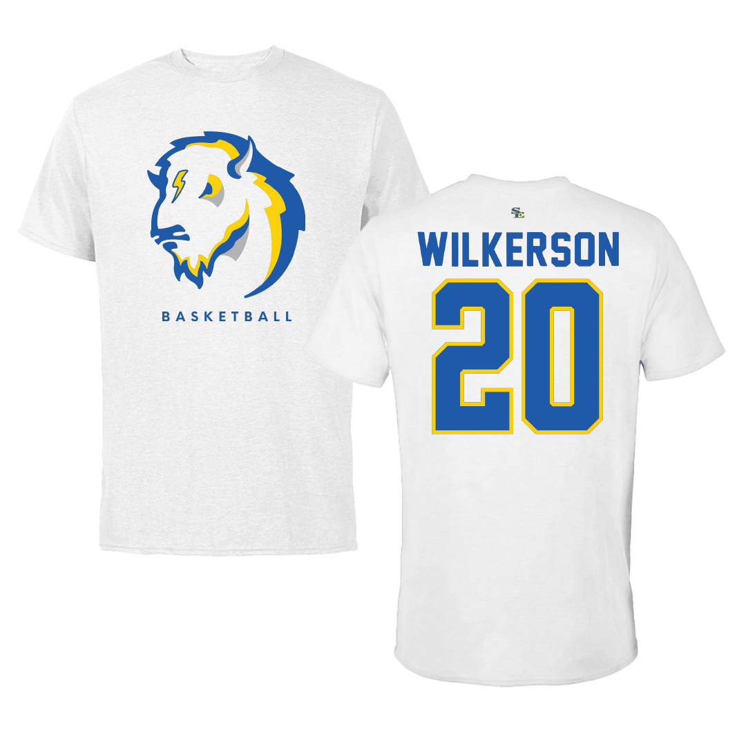 Southeastern Oklahoma State University Basketball White Mascot Tee - #20 Ethan Wilkerson