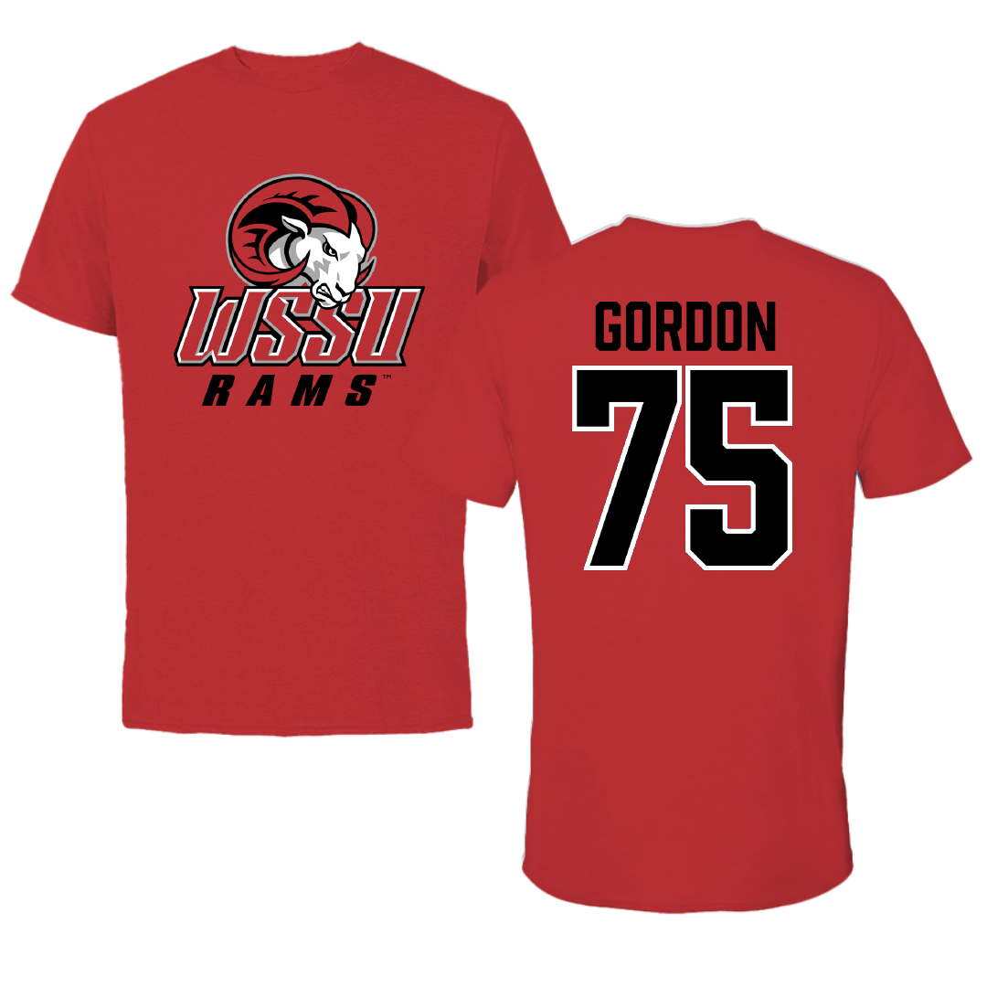 Winston-Salem State University Football Red Performance Tee - #75 Elijah Gordon