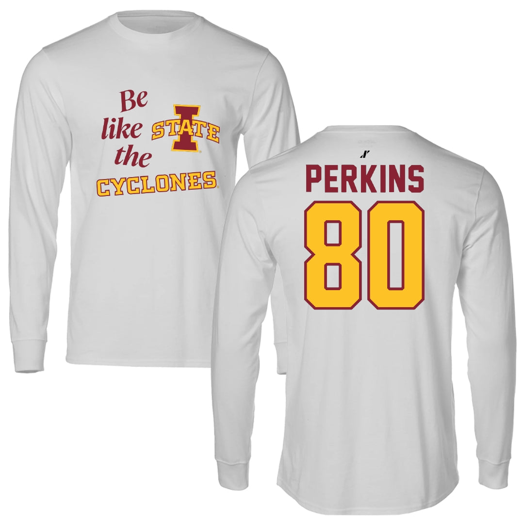 Iowa State University Football Light Gray Be Like Us Performance Long Sleeve - #80 Tyler Perkins