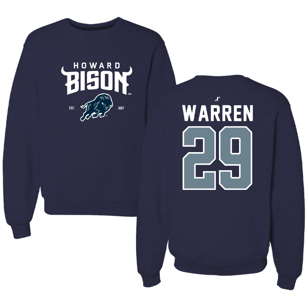 Howard University Football Navy General Crewneck - #29 Jahlil Warren