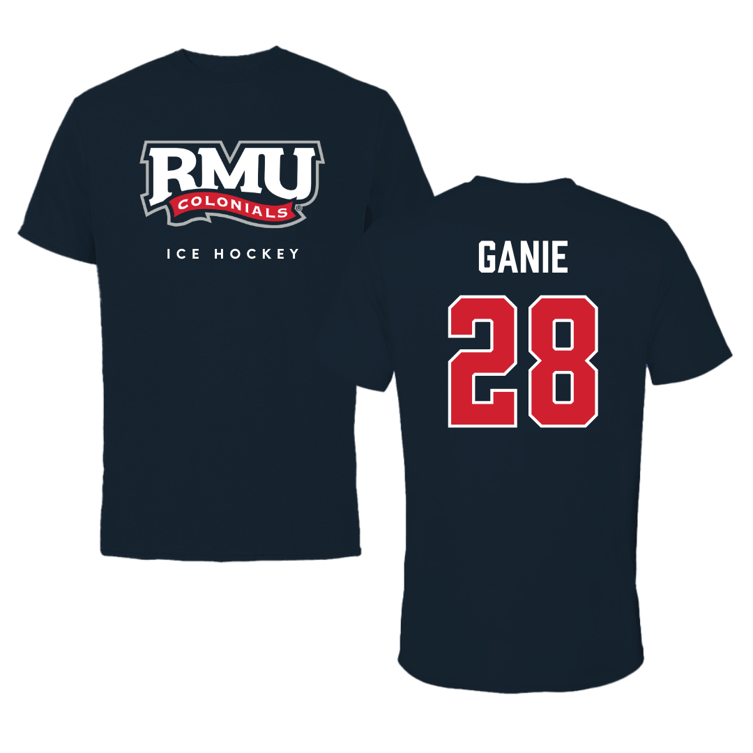 Robert Morris University Ice Hockey Navy Performance Tee - #28 Logan Ganie